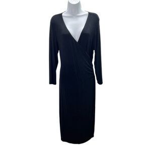 Chico’s Travelers Size 2 Large Women Black 3/4 Sleeve Acetate Faux Wrap Dress